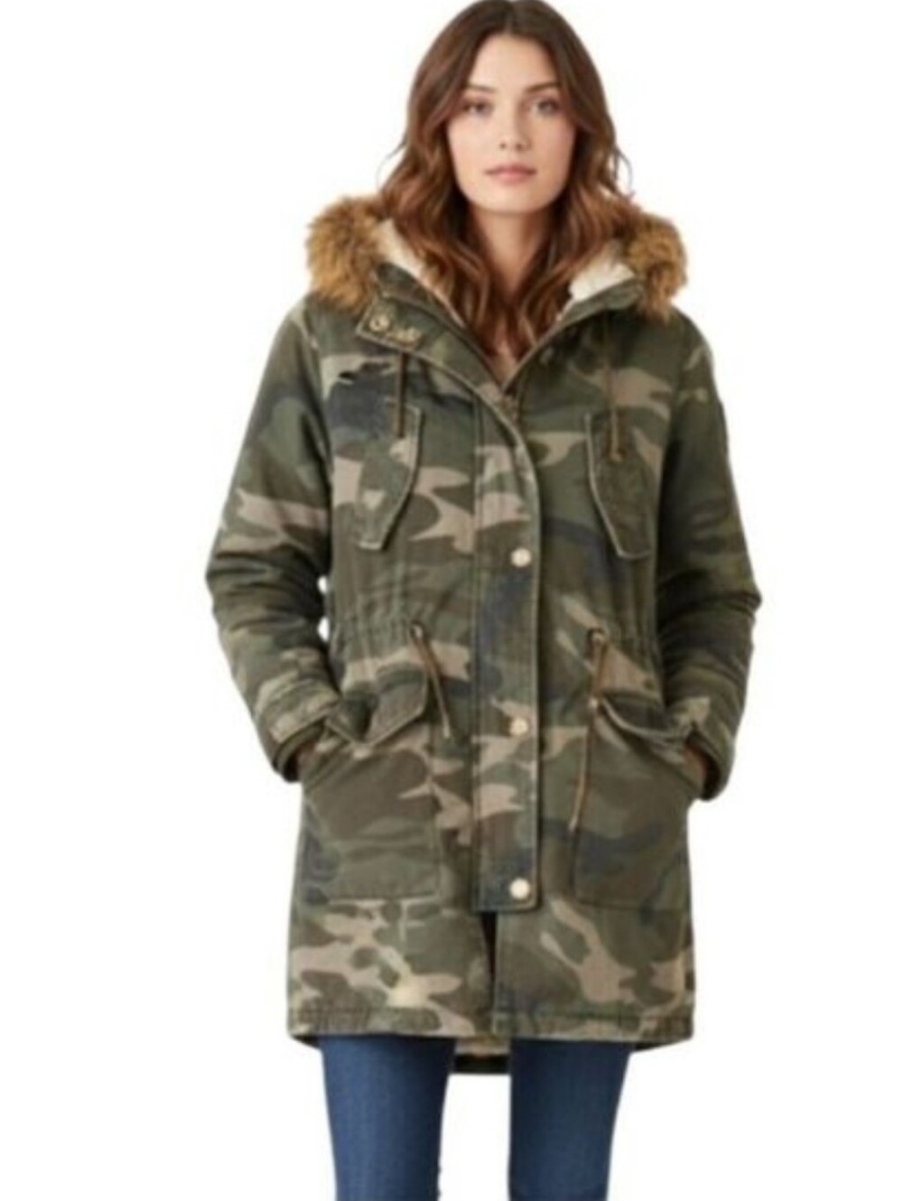 ABERCROMBIE AND FITCH Green Camo Hooded Winter Parka Coat Size XS